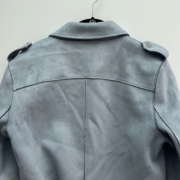 Zara Size large light blue faux suede motorcycle jacket with silver hardware - Picture 4 of 10